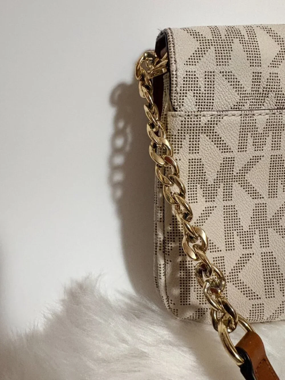Michael Kors Fulton Large Logo Flap Crossbody Vanilla MK Signature Chain Bag